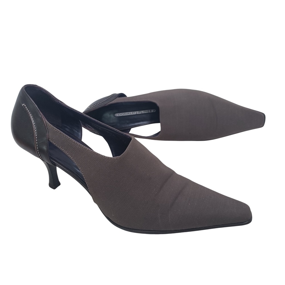 Donald J Pliner Brown Fabric Pointed Toe Leather Pumps Made in Italy US 9.5